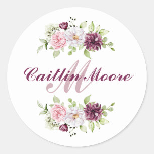 Pretty Floral Name & Initial Monogram Sticker