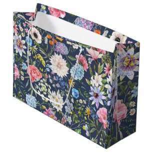 Pretty floral Navy blue pattern Modern Birthday Large Gift Bag