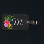 Pretty Floral on Chalkboard Monogrammed Luggage Tag<br><div class="desc">Simple and elegant watercolor floral on chalkboard black personalised with initial.</div>