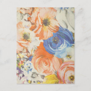 Pretty Floral Orange and Blue Postcard