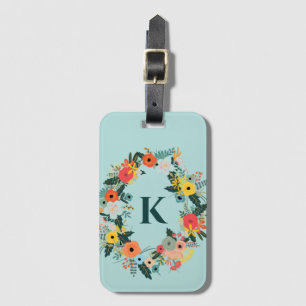 Pretty Floral Oval Wreath Monogram Luggage Tag