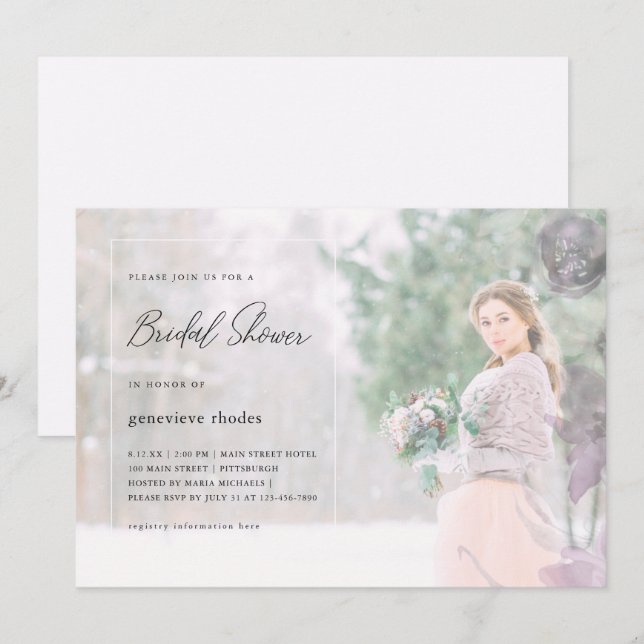 Pretty Floral Overlay Bridal Shower Photo Invitation (Front/Back)