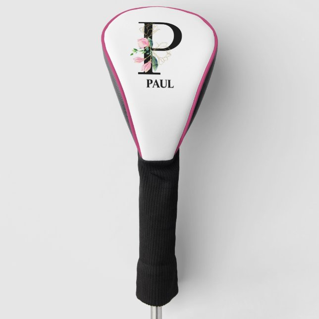 Pretty Floral P Initial Monogrammed Golf Head Cover (Front)