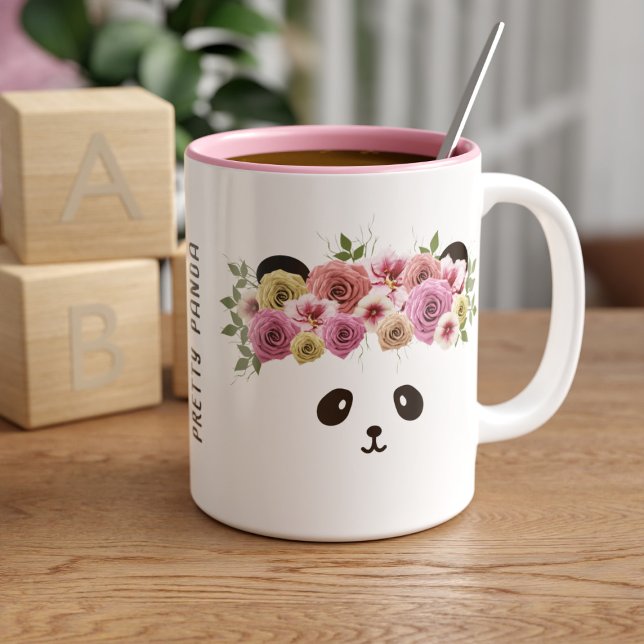 Pretty Floral Panda Bear Girl Cute Personalised Two-Tone Coffee Mug (Creator Uploaded)