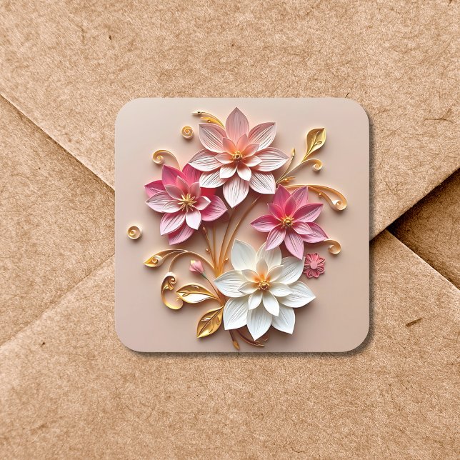 Pretty Floral Paper Quilling | Flowers Square Sticker (Creator Uploaded)