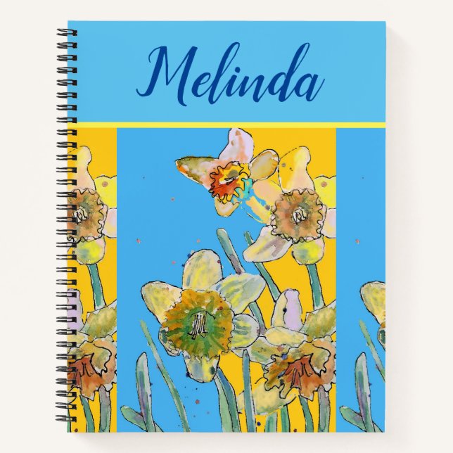 Pretty Floral Pastel Daffodil Flower Watercolor Notebook (Front)