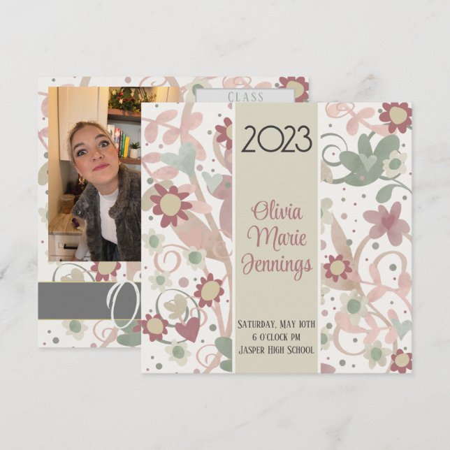 Pretty Floral Pastel Graduation Invitation  (Front/Back)