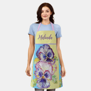 Pretty Floral Pastel Pansy Pink Womans Apron