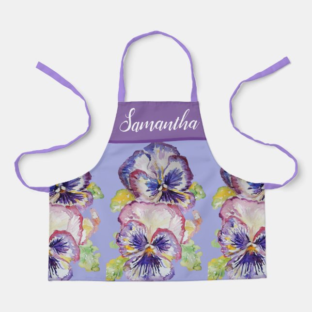Pretty Floral Pastel Pansy Purple Girls Art Apron (Front)
