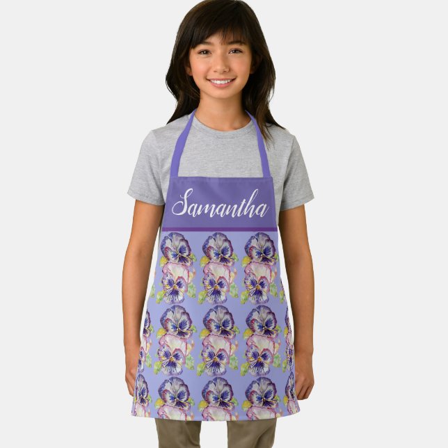 Pretty Floral Pastel Pansy Purple Girls Art Apron (Insitu)