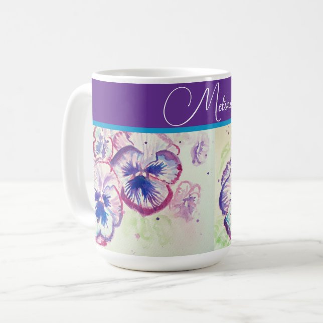 Pretty Floral Pastel Pansy Purple Watercolor  Coffee Mug (Front Left)