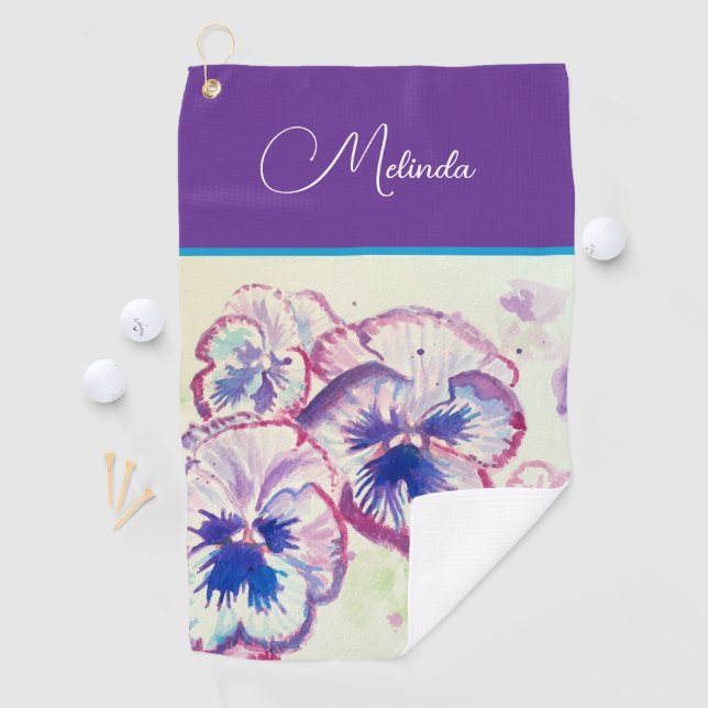 Pretty Floral Pastel Pansy Purple Watercolor  Golf Towel (InSitu)