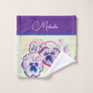 Pretty Floral Pastel Pansy Purple Watercolor Wash Cloth