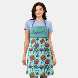 Pretty Floral Pastel Poppy Aqua Womans Art Apron