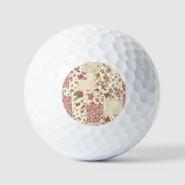 Pretty Floral Patchwork Seamless Design Golf Balls (Front)