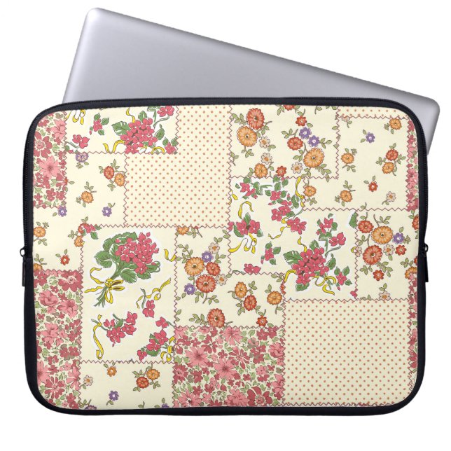 Pretty Floral Patchwork Seamless Design Laptop Sleeve (Front)