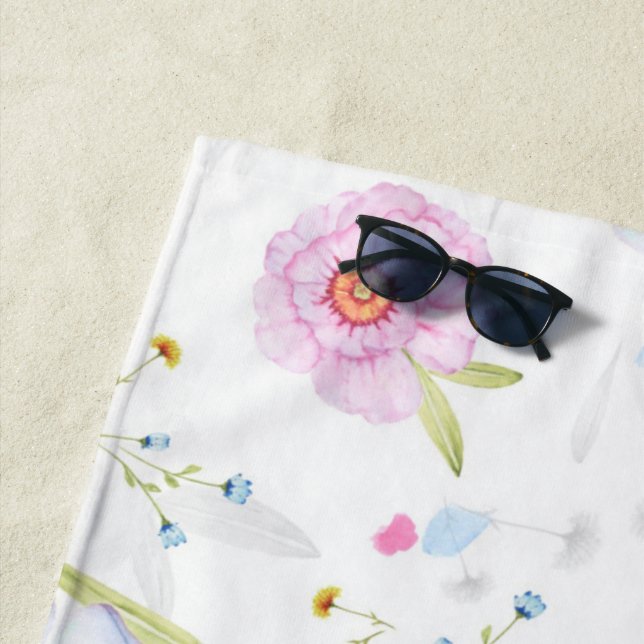 Pretty Floral Pattern  Beach Towel (In Situ)