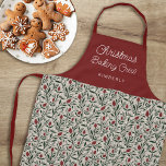 Pretty Floral Pattern Christmas Baking Crew | Name Apron<br><div class="desc">This beautiful Christmas apron features a hand drawn floral and greenery pattern in classic, traditional Christmas colours of deep green, burgundy red, and ivory over a sand beige background. Simple, script typography reads, "Christmas Baking Crew, " and a text template is included for personalisation! Stylish design that works for many...</div>