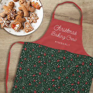 Pretty Floral Pattern Christmas Baking Crew | Name Apron