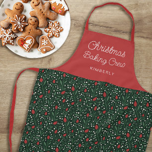 Pretty Floral Pattern Christmas Baking Crew   Name Apron