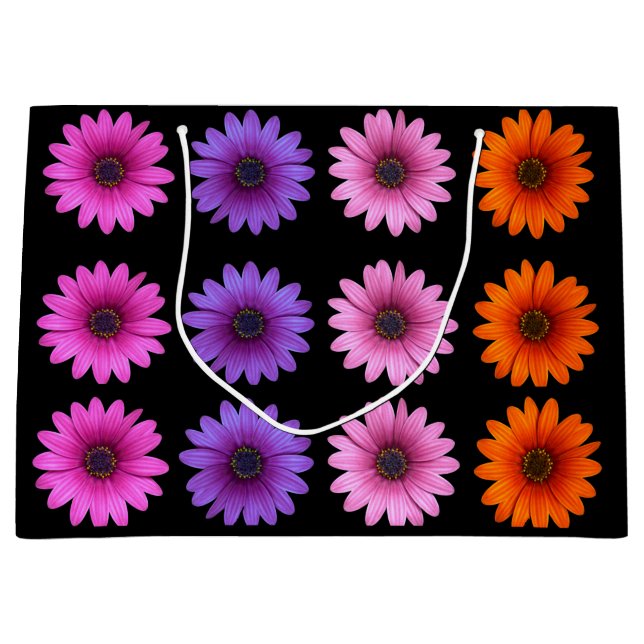 Pretty Floral Pattern Cute Garden Flower Black Large Gift Bag (Front)