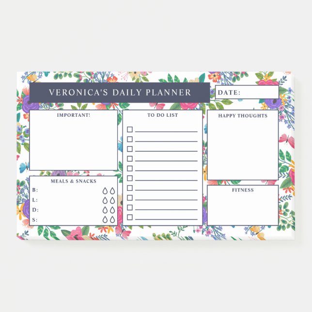 Pretty Floral Pattern Daily Planner Post-it Notes (Front)