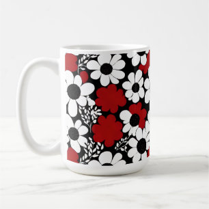 Pretty Floral Pattern in Red, Black and White Coffee Mug