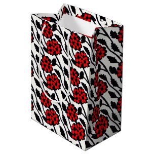 Pretty Floral Pattern in Red, Black and White Medium Gift Bag