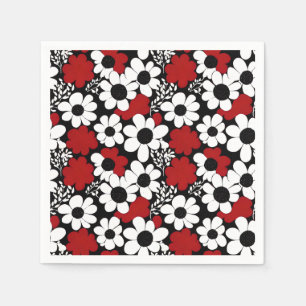Pretty Floral Pattern in Red, Black and White Napkin