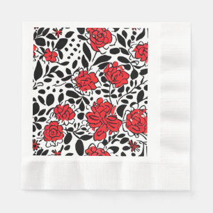 Pretty Floral Pattern in Red, Black and White Napkin