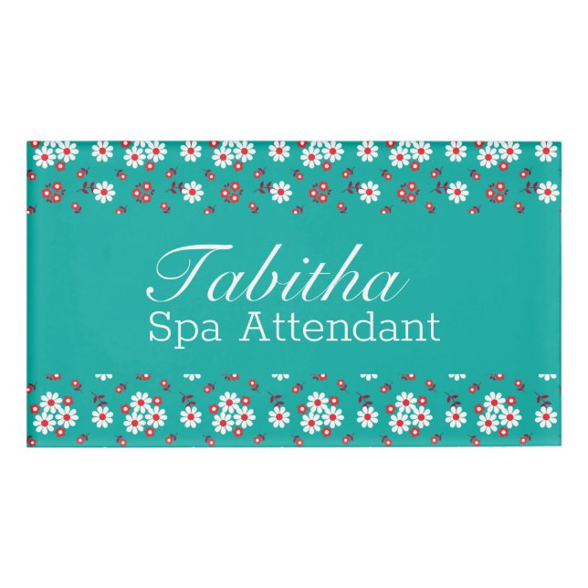 Pretty Floral Pattern on Aqua  Badge (Front)