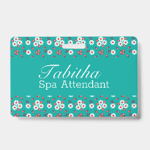 Pretty Floral Pattern on Aqua ID Badge