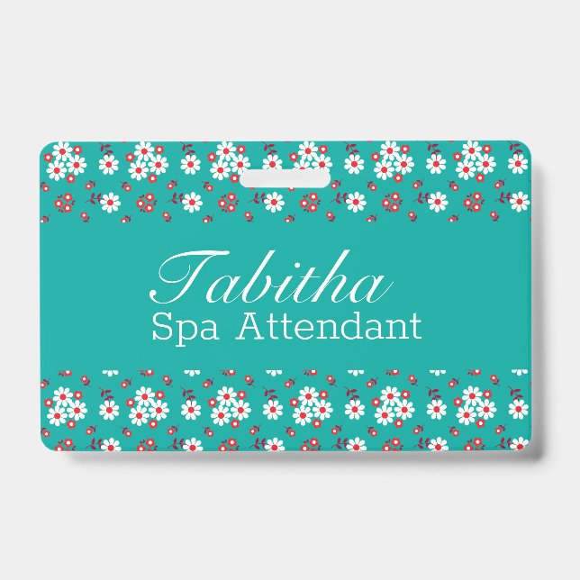 Pretty Floral Pattern on Aqua  ID Badge (Front)