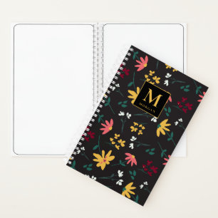 Pretty Floral Pattern on Black Personalised Sketch Notebook