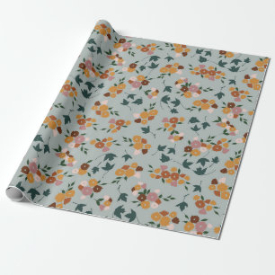 Pretty Floral Pattern on Light Blue Background Wrapping Paper
