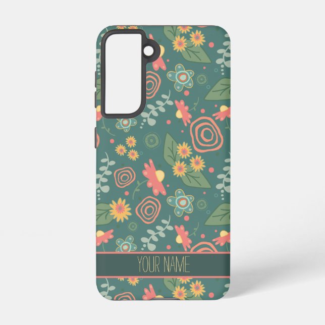 Pretty Floral Pattern Personalise Name Fun Samsung Galaxy S21 Case (Back)