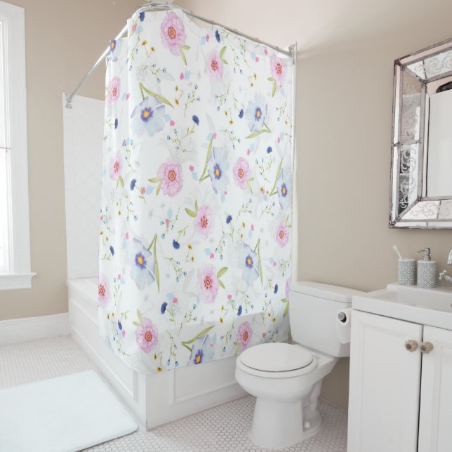 Pretty Floral Pattern Shower Curtain (In Situ)