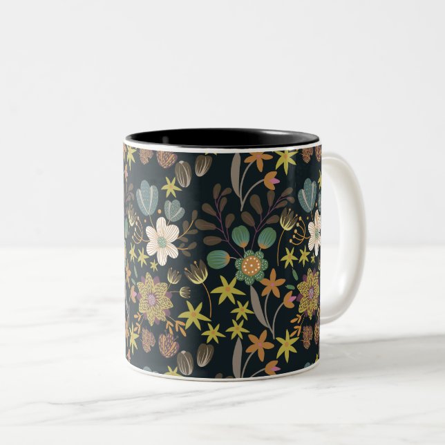 Pretty Floral Pattern Two-Tone Coffee Mug (Front Right)