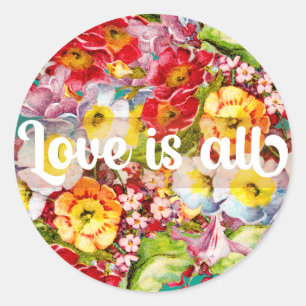 Pretty Floral Pattern Vintage Primrose Love is All Classic Round Sticker