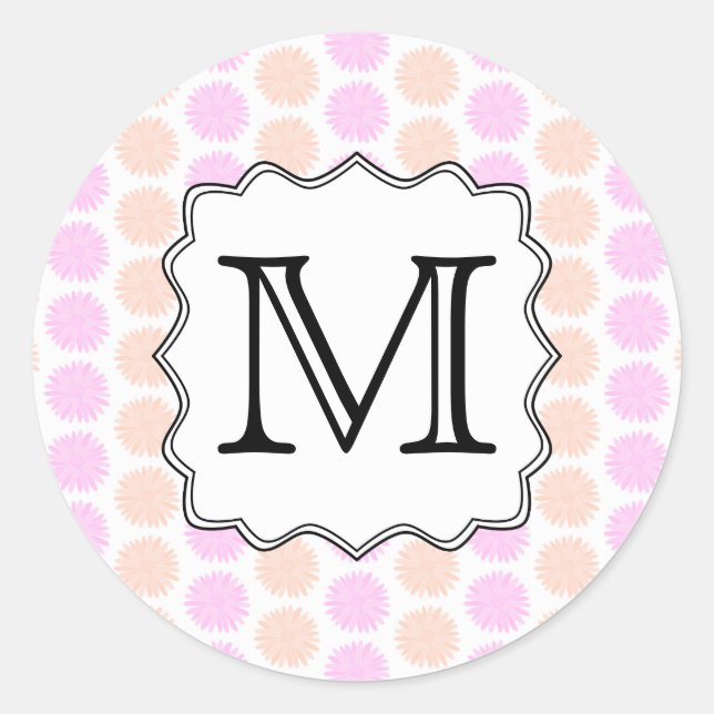 Pretty Floral Pattern with Custom Monogram Letter. Classic Round Sticker (Front)