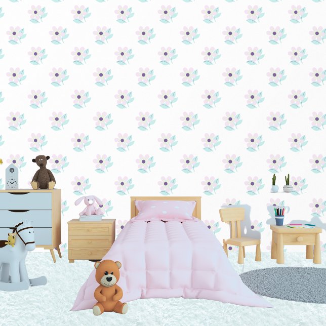 Pretty Floral Pattern With Girly Pink Flowers Kids Wallpaper (Girls Bedroom)