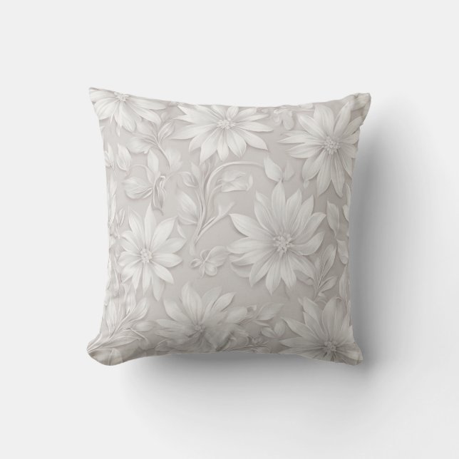 Pretty Floral Patterned Natural White Elegant Chic Cushion (Front)