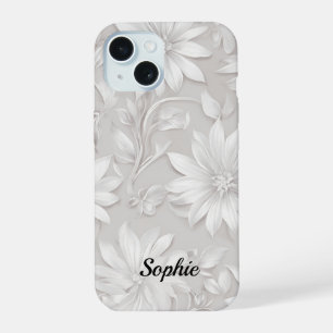 Pretty Floral Patterned Natural White Elegant Chic iPhone 15 Case
