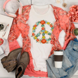 Pretty Floral Peace Sign Fun Retro Inspirivity T-Shirt