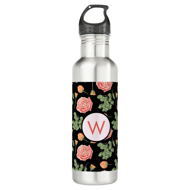 Pretty Floral Peach Rose Botanical Pattern 710 Ml Water Bottle (Front)
