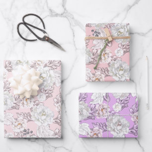 Pretty floral peonies and leaves pink gift wrap
