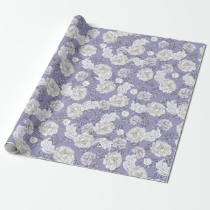 Pretty floral peonies dusty blue gift wrap