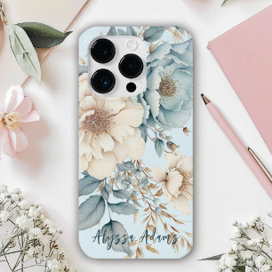 Pretty Floral Peony Name Inscribed Case-Mate iPhone 14 Pro Case
