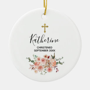 Pretty Floral Personalised Christening Baby Girl  Ceramic Tree Decoration