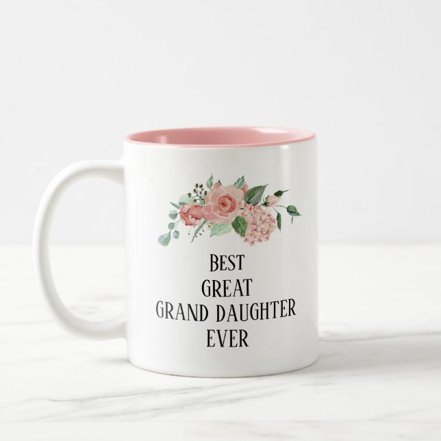 Pretty floral Personalised Great granddaughter  Two-Tone Coffee Mug (Left)